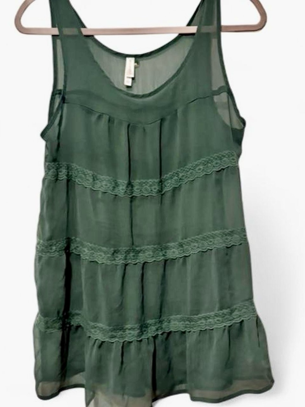 Whimsy‎ Boho vintage Y2K green sheer lace tonic flowy top Lg